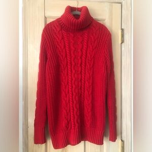 GAP-Gap For Good Red Cable Knit 100% Cotton Turtleneck Sweater